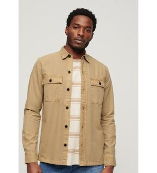 Superdry para hombre. M4010799A Camisa de manga larga militar marrón (XL), Casual, Algodón