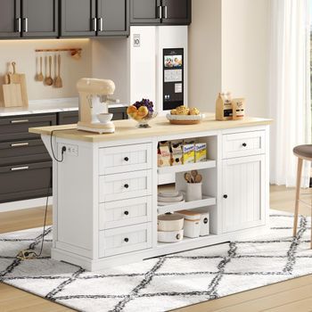 Aparador Con Cajones, Extensión Plegable, Enchufes, Blanco, 150x65x75 Cm