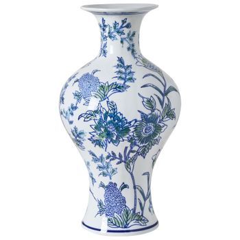 Jarrón Para Flores Florero Accesorio Decorativo De Porcelana Blanco Y Azul Berga