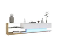 mueble tv 170 cm - panel brillante particiones de vidrio iluminacion led variable - blanco