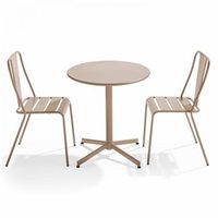 mesa redonda y 2 sillas de jardin estilo bistro gris topo de metal palavas - oviala