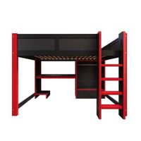 cama alta 140x200 cm - con led cama gaming con escritorio armario y cajones grandes - negrorojo