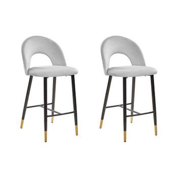 Juego De 2 Sillas De Bar Terciopelo Rojo Coral Acero Gris Diseño Retro Extremos Dorados Comedor Falton