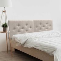 dhome cabecero de tela acualine con 3 hileras intercaladas de botones cabezal tapizado cama lujobeige 180cm 2 piezas