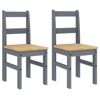 Pack 2 Uds Sillas De Comedor | Silla De Cocina | Mueble De Comedor Panama Madera Pino Gris 40x46x90 Cm