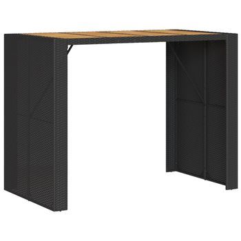 Mesa De Jardín | Mesa De Exterior Superficie De Madera Ratán Pe Negro 145x80x110cm