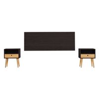 cabecero acabado madera maciza natural  2 mesitas con cajon y hueco acabado negro  cera medidas cabecero 155 x 60 x 2 cm