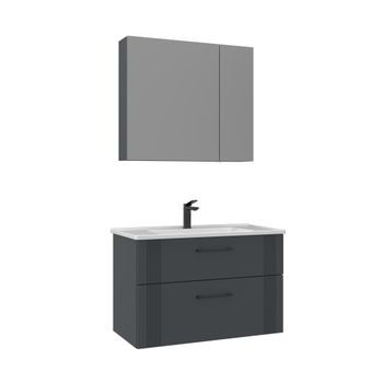 Conjunto De Mueble Con Lavabo Y Espejo (2 Piezas)  - 85 X 45 X 55 Cm - Antracita Mate