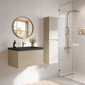 Muebles De Baño Suspendidos Con Lavabo Negro 80 Cm Con Columna Greige - Lomazoo Sorrento