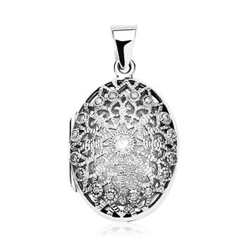 Relicario con grabado de plata 925 y circonitas