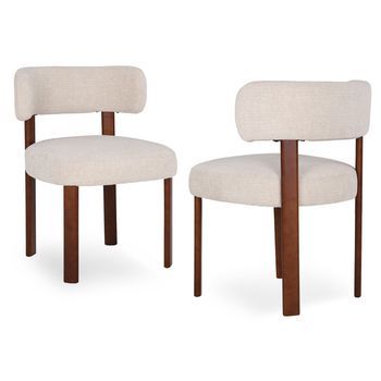 Set De 2 Sillas De Comedor Smartue Madera Maciza Tela Bouclé 56.5x54.5x74.0 Cm - Beige