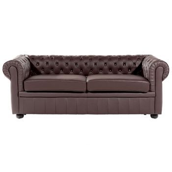 Sofá Chesterfield 3 Plazas De Piel Marrón Con Respaldo Capitoné Sala De Estar Vintage Y Glamour Chesterfield