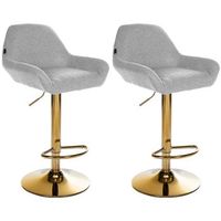 juego de 2 taburetes de bar con reposapies en forma de arco en metal dorado asiento de tela gris tdb10794