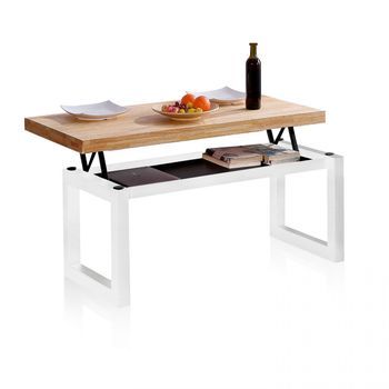 Mesa De Centro Elevable Con Almacenaje Oculto 120x47,5-62 Cm Loft Roble Salvaje - Blanco 120 X 47,5 X 60 Cm