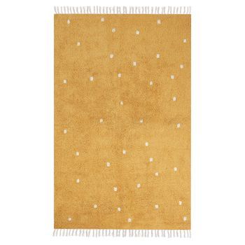 Alfombra Moderna De Algodón En Forma Rectangular Color Amarillo Con Puntos Y Franjas 140 X 200 Cm Astaf
