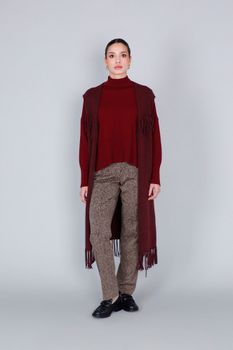 chaleco oversize con flecos wine lxl