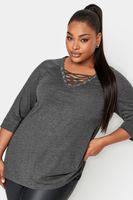 yours top gris con cordon en escote mujer curvy y tallas grandes yours