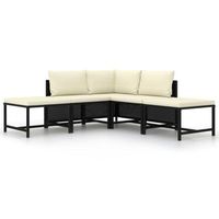 conjunto de sofas de jardin 5 uds  mueble jardin mesa y sillas y cojines ratan sintetico negro cfw873966