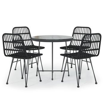 Conjunto Comedor Jardin 5 Uds | Mueble Jardin Mesa Y Sillas Ratán Sintético Negro