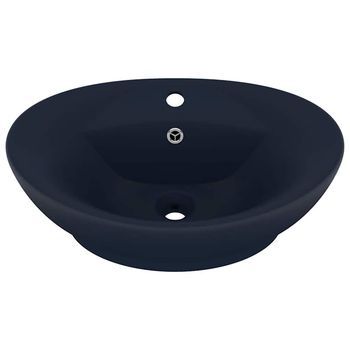 Lavabo De Baño Moderno | Lavabo Lujoso Con Rebosadero Cerámica Azul Oscuro 58,5x39cm
