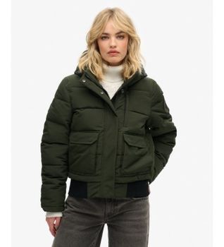 Superdry para mujer. W5011907A Cazadora bomber Everest verde (S), Casual, Poliéster