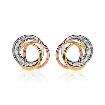 Pendientes 14 quilates oro blanco diamantes tricolor