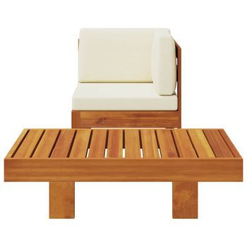 Muebles De Jardín 2 Uds | Mesa Y Sillas Cojines Blanco Crema Madera De Acacia