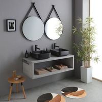 mueble de bano suspendido 120cm cemento con lavabo cuadrado negro mate  kyoto