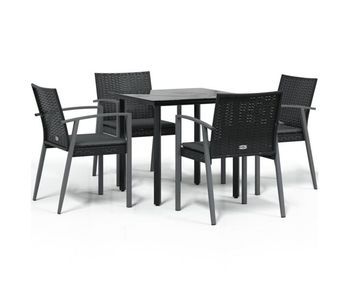 Juego comedor jardin 5 piezas y cojines ratán sintético y acero longitud mesa 80 cm