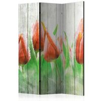 biombo - red tulips on wood 135x172 cm