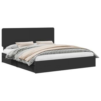 Cama Matrimonial | Cama Para Adulto | Cama Con Almacenamiento Negro 200 X 200 Cm Madera De Ingeniería