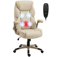 homcom silla de oficina con masaje vibratorio de 4 puntos y calor lumbar crema