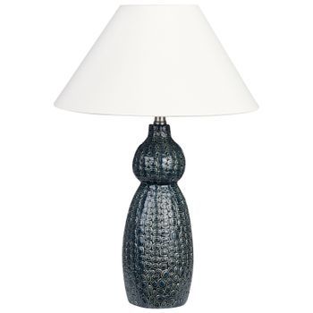 Lámpara De Mesa De Cerámica Azul Oscuro Blanco Crema 60 Cm Pantalla Tela Matina
