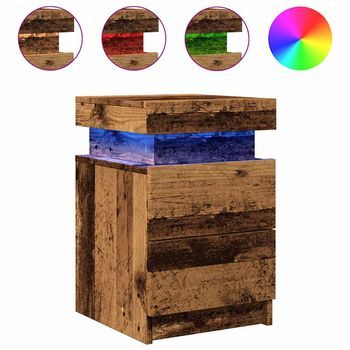 Mesita De Noche Con Led Madera Ingeniería Envejecida 35x39x55cm Vidaxl