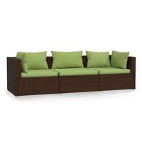sofa de jardin de 3 plazas  sofa de exterior con cojines ratan sintetico marron
