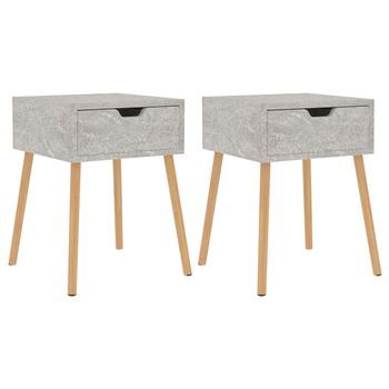 Pack 2 Uds Mesitas De Noche | Mesa Auxiliar | Mesilla Madera De Ingeniería Gris Hormigón