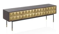 mueble tv 4 puertas de madera de mango maciza con frontal laton dorado
