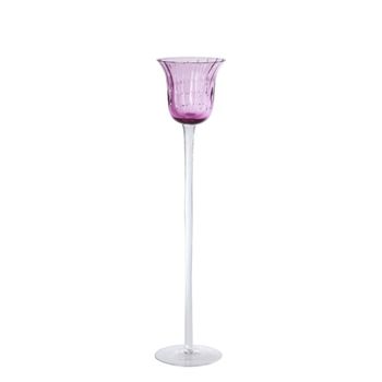 Portavelas decorativo de vidrio soplado morado H35