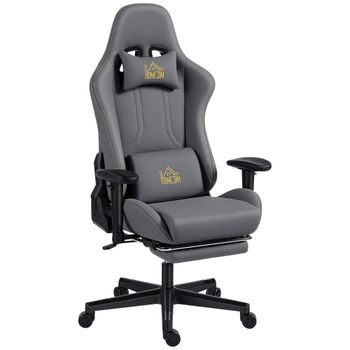 HOMCOM Silla gaming ergonómica, silla gamer con reposabrazos 3D, respaldo inclinable, altura ajustable, 72x76x132cm, gris