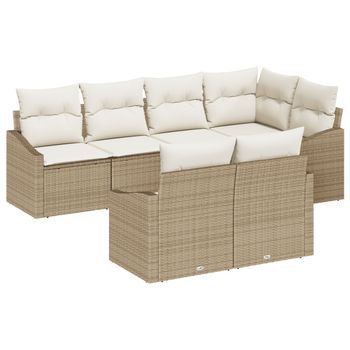 Conjunto De Sofá De Jardín De 7 Piezas  Con Cojines Beige Poliratán V3475 Unico / Beige