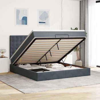 Vidaxl Estructura Cama Otomana Colchones Terciopelo Gris Oscuro