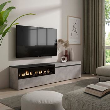 Mueble tv efecto madera cemento 200x35x45cm chimenea efecto fuego