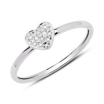 14 quilates anillo de oro blanco corazón con 3 diamantes