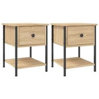 conjunto de 2 mesitas de noche con cajon y estante 34 x 355 x 45 cm madera de ingenieria color roble y hierro dec035220