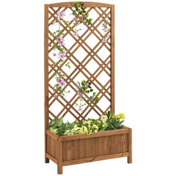 Outsunny Jardinera con Celosía de Madera para Plantas Trepadoras en Terraza Jardín Balcón 60x30x122,5 cm Diseño Natural   Aosom España