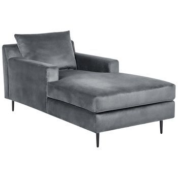 Chaise Longue De Terciopelo Gris Negro Respaldo Reposabrazos Cojín Gueret