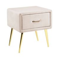 mesa de noche de terciopelo beige claro dorado 46 x 38 cm cajon dormitorio flayat