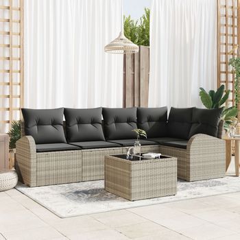 Conjunto De Sofá De Jardín  De 6 Piezas Con Cojines Grises V6385 Unico / Beige