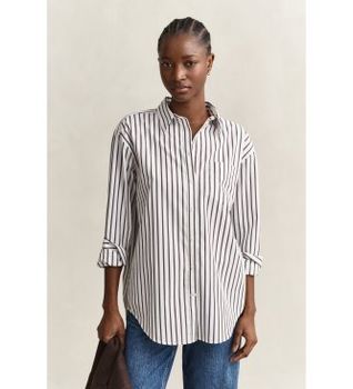 Gant para mujer. 4300239 Camisa de popelina clásica de rayas Relaxed Fit blanco (44), Casual, Algodón, Manga larga