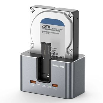 Estación de acoplamiento Blueendless HD01SN de doble bahía Caja de disco duro Soporte para HDD SATA de 2.5/3.5 pulgadas
